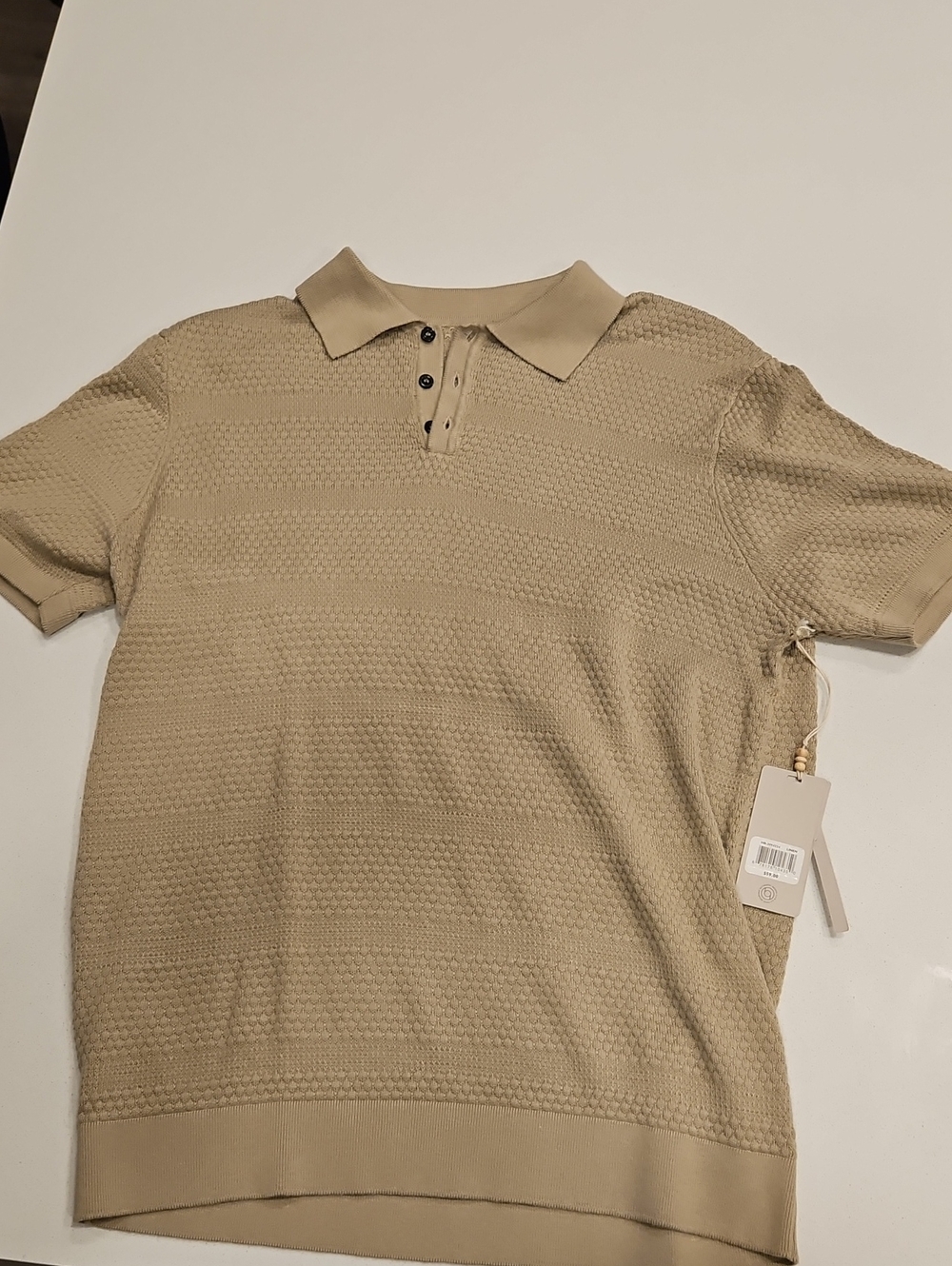 Men's Short-Sleeve Knit Polo in Beige